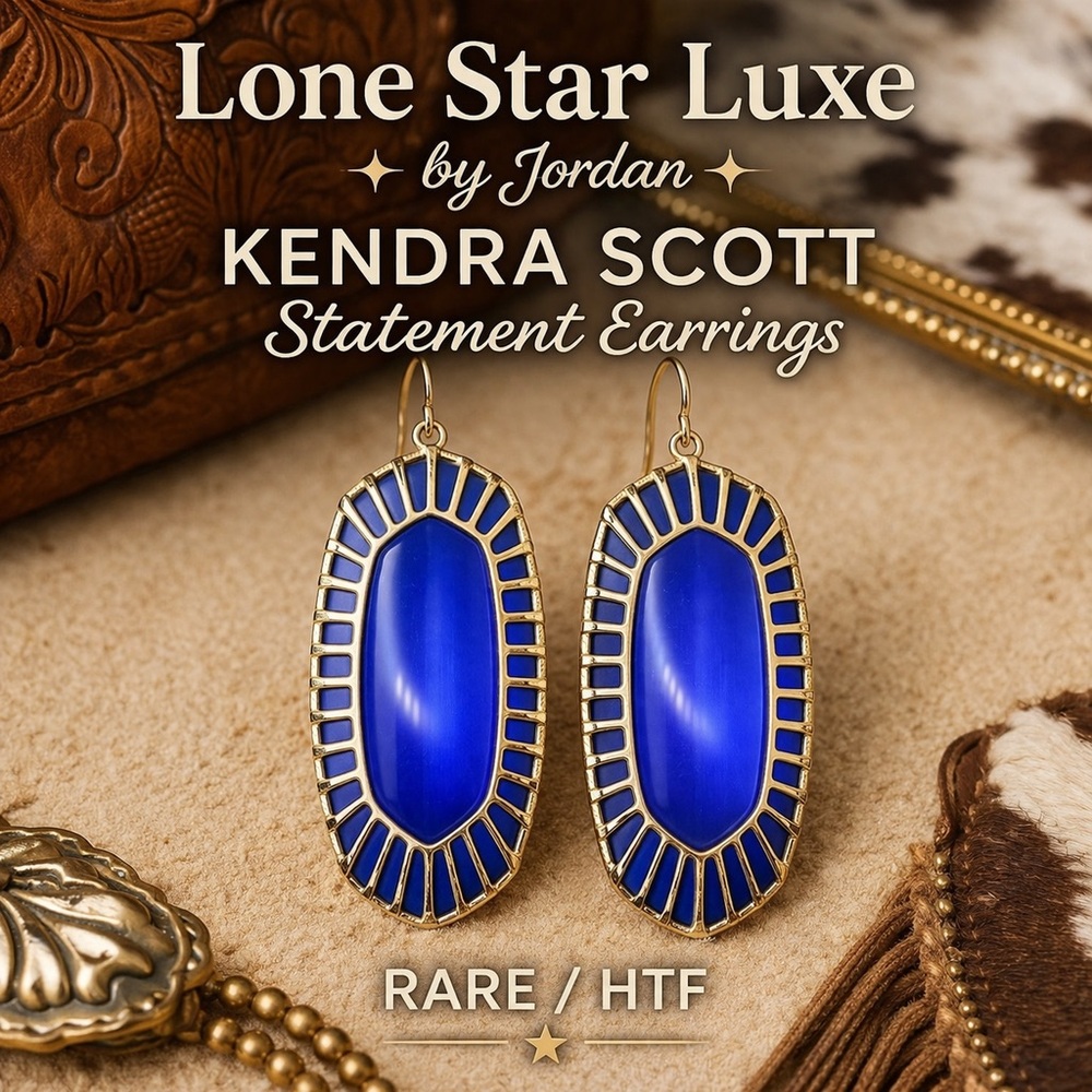 Kendra Scott Cobalt Cat’s Eye Statement Earrings | Rare / HTF | Bold Blue Gold